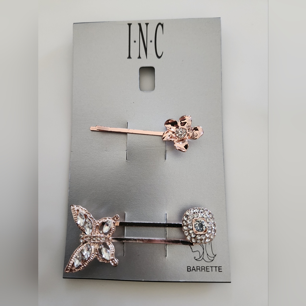 INC Rose Gold 3pc Crystal Hair Clips